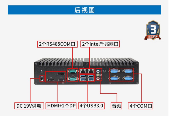 万泰平台无风扇嵌入式工控机端口.png